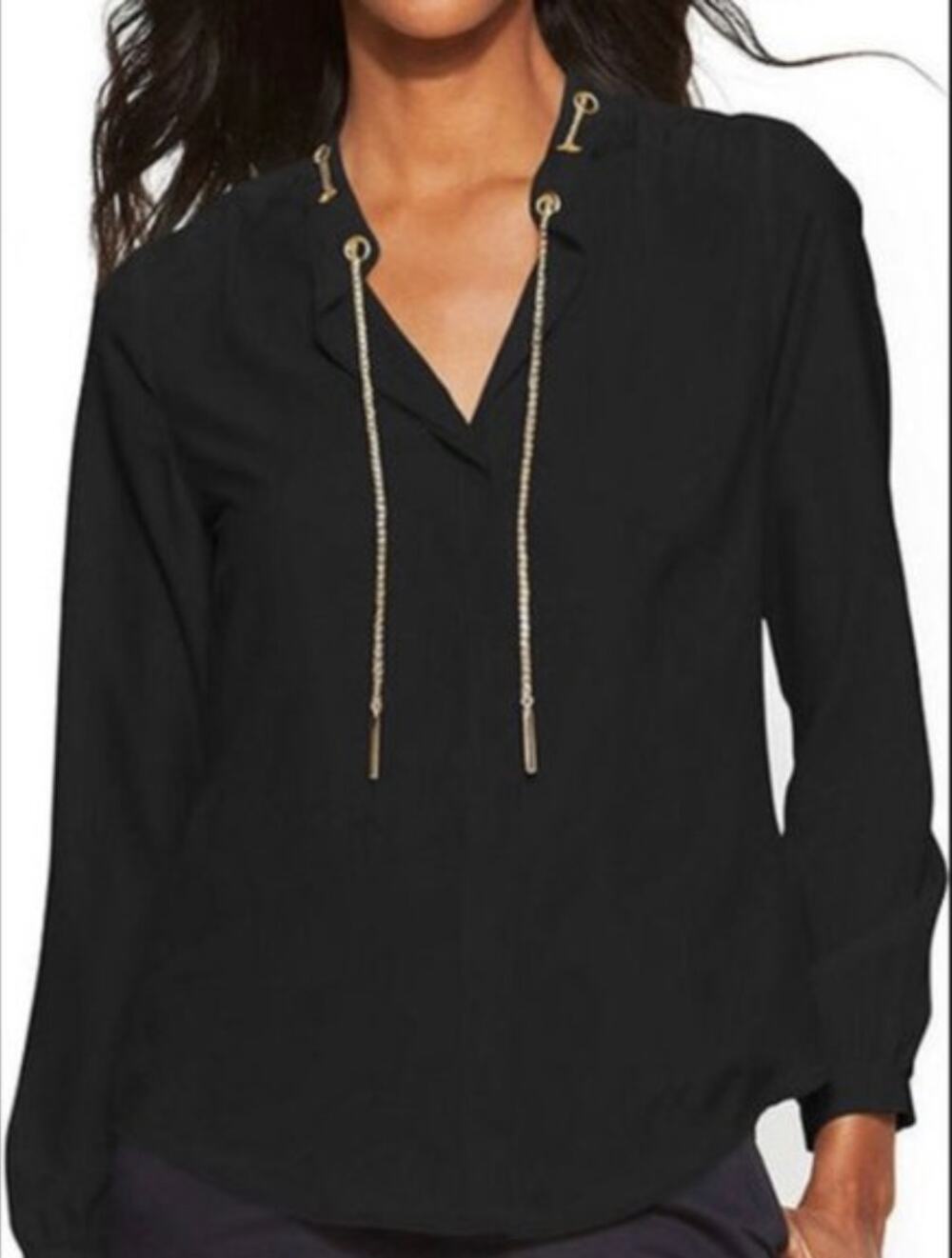 Michael Kors Gold Chain Black Sheer Long Sleeve Blouse
